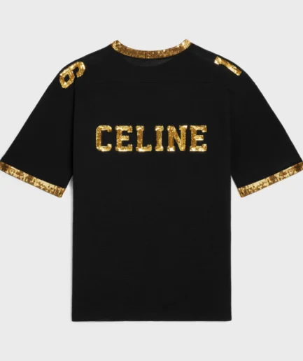 CELINE 16 EMBROIDERED T SHIRT IN JERSEY BLACK GOLD