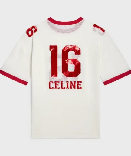 CELINE 16 EMBROIDERED T SHIRT IN JERSEY MESH