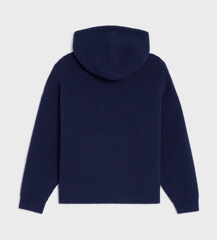 CELINE BLUE HOODIE IN RIBBED WOOL