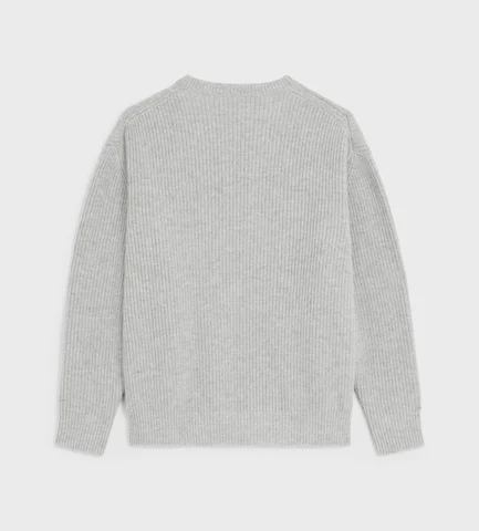 CELINE OVERSIZED EMBROIDERED SWEATER IN RIBBED WOOL LIGHT GREY