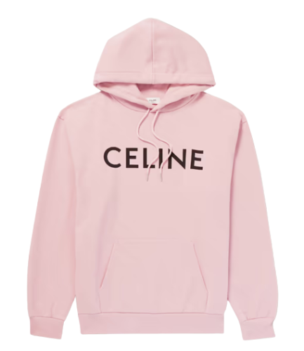 Celine Homme Logo Print Cotton Jersey Hoodie Pink