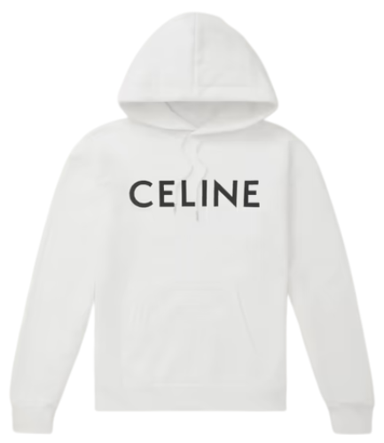 Celine Homme Logo Print Cotton Jersey Hoodie White